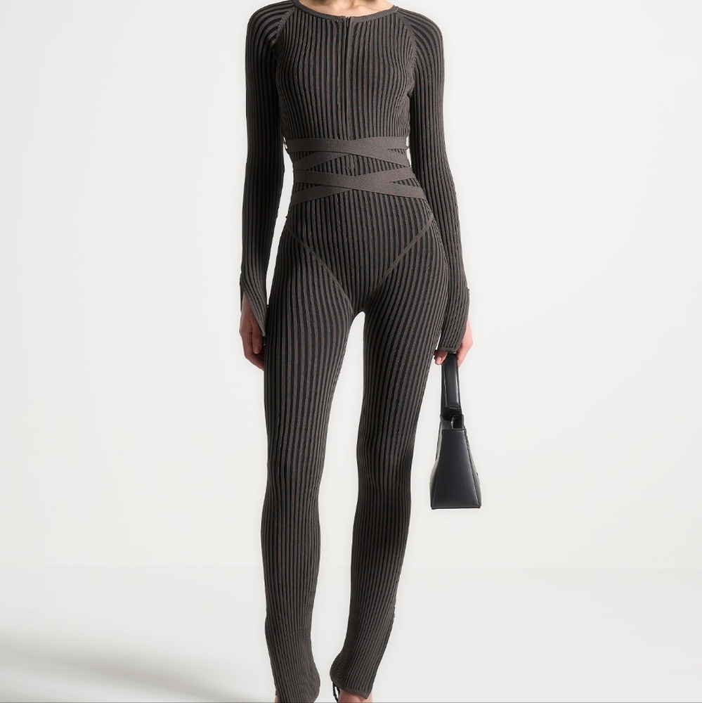 Maniere De Voir Charcoal Ribbed Jumpsuit